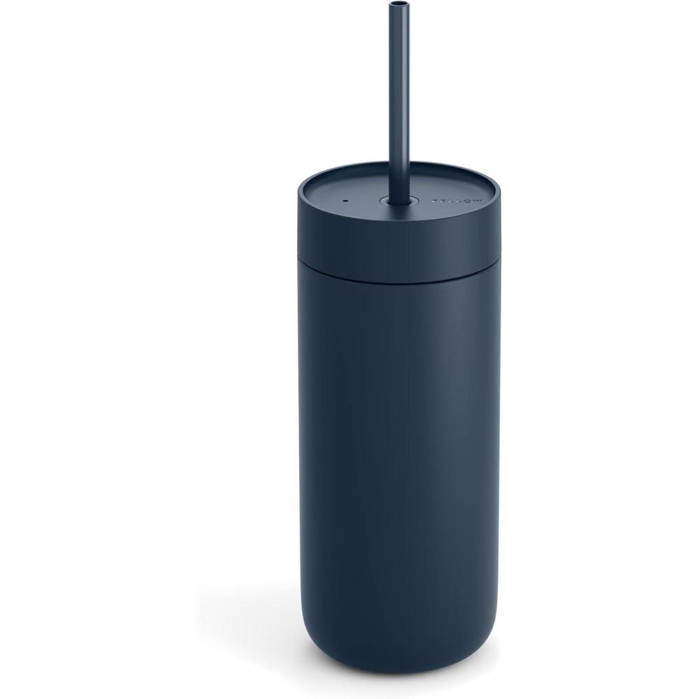 imageFellow 16 oz Carter Cold Travel Mug for Water Iced Tea Coffee Smoothies Iced Coffee ampamp more  Stainless Steel VacuumInsulated Iced Coffee tumbler with Spill Resistant lid and straw  Sand DuneStone Blue