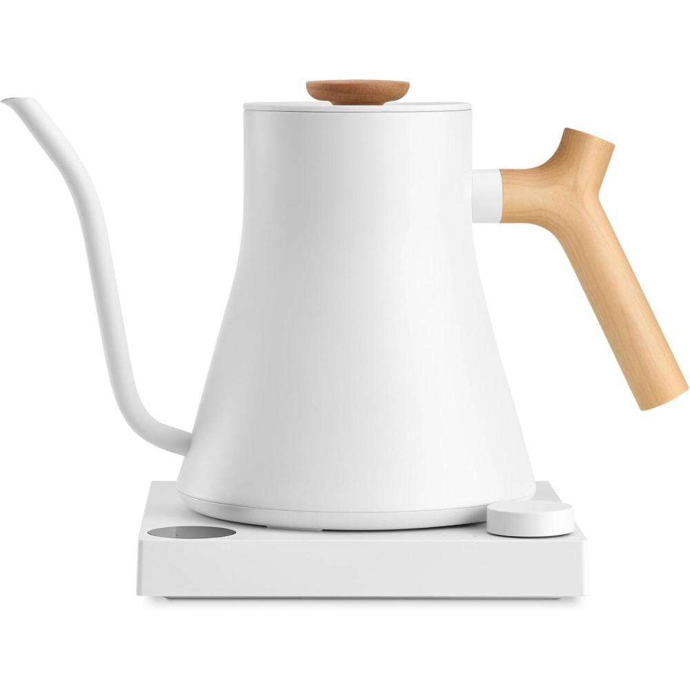 imageFellow Stagg EKG Pro Electric Gooseneck Kettle  PourOver Coffee and Tea Quick Heating Precise Temperature Control Scheduling Builtin Brew Timer Matte Black 09 LiterMatte White with Maple Wood Handle