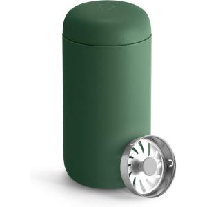 Fellow 12 oz Carter Move Travel Mug – Vacuum-Insulated Stainless Steel Travel Coffee Mug – Coffee Tumbler with Ceramic Interior and Splash Guard – Sand Dune(Cargo Green)