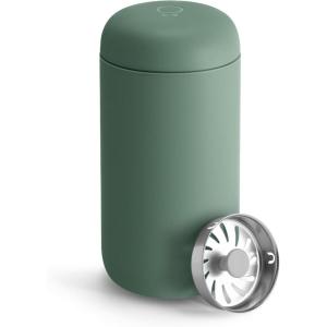 Fellow 12 oz Carter Move Travel Mug – Vacuum-Insulated Stainless Steel Travel Coffee Mug – Coffee Tumbler with Ceramic Interior and Splash Guard – Sand Dune(Smoke Green)
