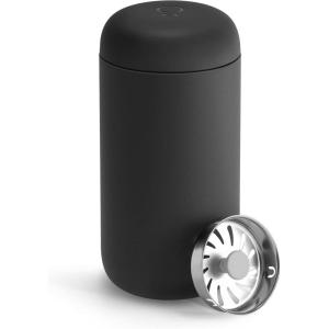 Fellow 12 oz Carter Move Travel Mug – Vacuum-Insulated Stainless Steel Travel Coffee Mug – Coffee Tumbler with Ceramic Interior and Splash Guard – Sand Dune(Matte Black)