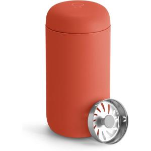 Fellow 12 oz Carter Move Travel Mug – Vacuum-Insulated Stainless Steel Travel Coffee Mug – Coffee Tumbler with Ceramic Interior and Splash Guard – Sand Dune(Corduroy Red)