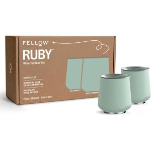 Fellow 12 oz Ruby Wine Tumbler – Insulated Stainless Steel Wine and Cocktail Tumbler with Ceramic Interior and Swivel Pebble Lid (Matte Black)(Mint Chip – Pack of 2)