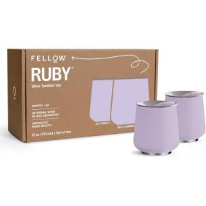 Fellow 12 oz Ruby Wine Tumbler – Insulated Stainless Steel Wine and Cocktail Tumbler with Ceramic Interior and Swivel Pebble Lid (Matte Black)(Peri Twinkle – Pack of 2)