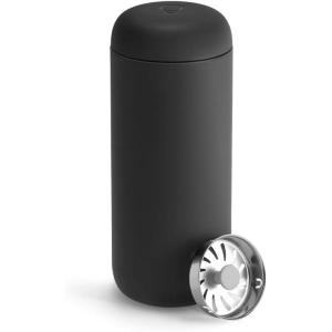 Fellow 16 oz Carter Move Travel Mug – Vacuum-Insulated Stainless Steel Travel Coffee Mug – Coffee Tumbler with Ceramic Interior and Splash Guard – Sand Dune(Matte Black)
