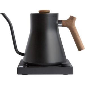 Fellow Stagg EKG Pro Electric Gooseneck Kettle – Pour-Over Coffee and Tea Pot, Stainless Steel, Quick Heating, Desert Rose with Maple Wood Handle, 0.9 Liter(Matte Black with Walnut Handle + Lid Pull)