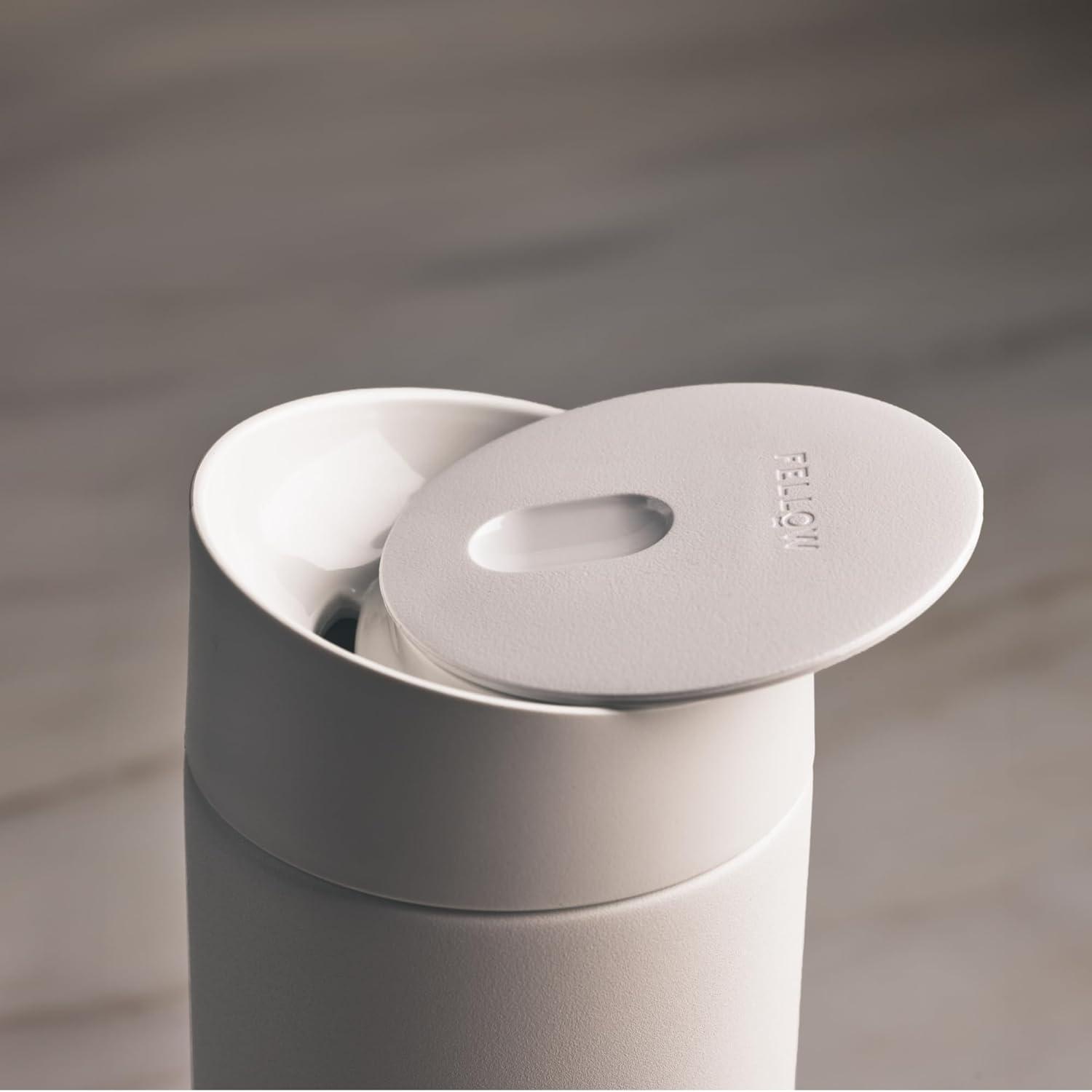 imageFellow 12 oz Carter Slide Travel Coffee Mug with SlideLock lid Leak Proof ToGo Coffee Tumbler with Ceramic Interior and VacuumInsulated Stainless Steel Coffee Cups Matte BlackStone Blue