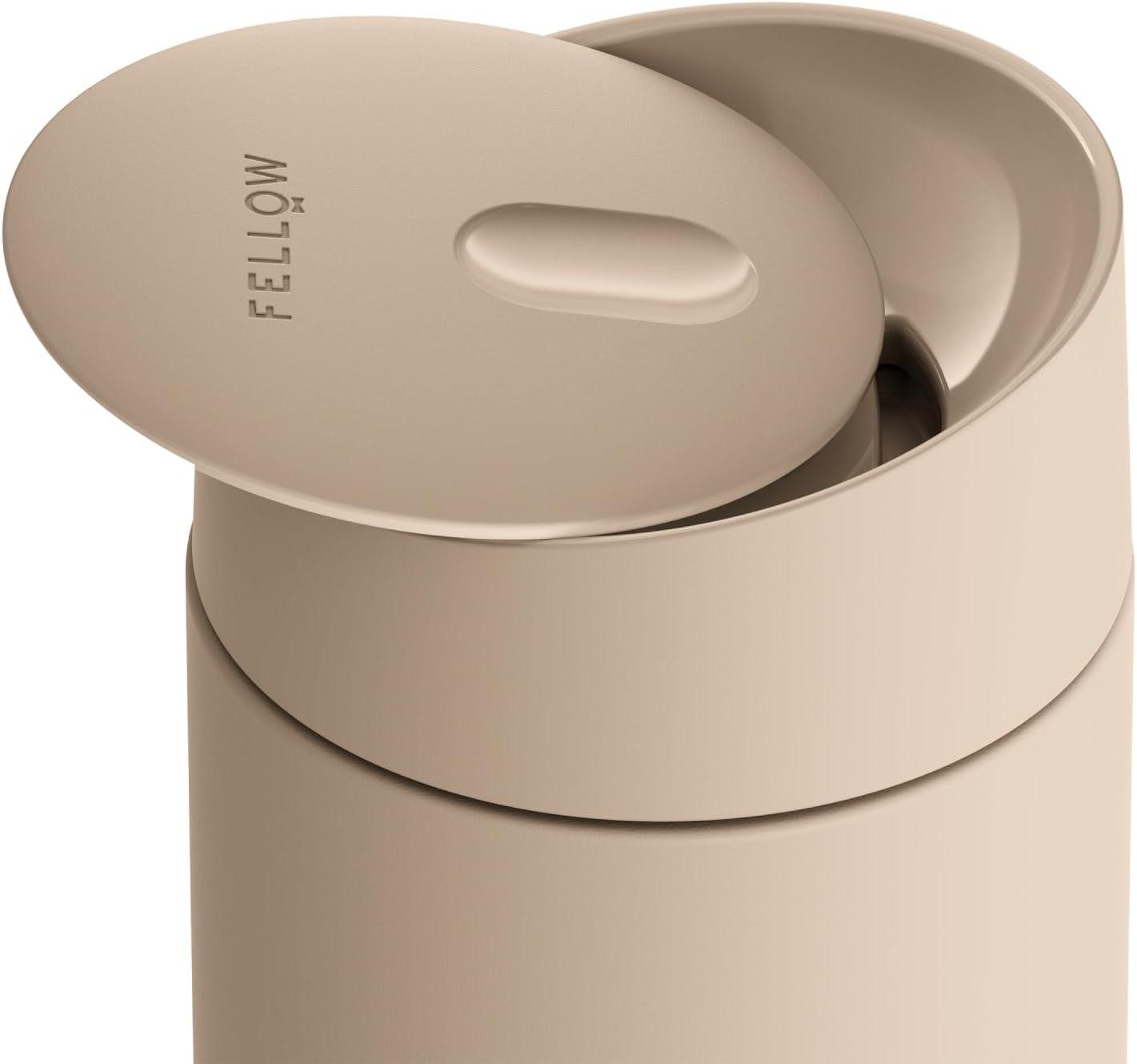 imageFellow 12 oz Carter Slide Travel Coffee Mug with SlideLock lid Leak Proof ToGo Coffee Tumbler with Ceramic Interior and VacuumInsulated Stainless Steel Coffee Cups Matte BlackSand Dune