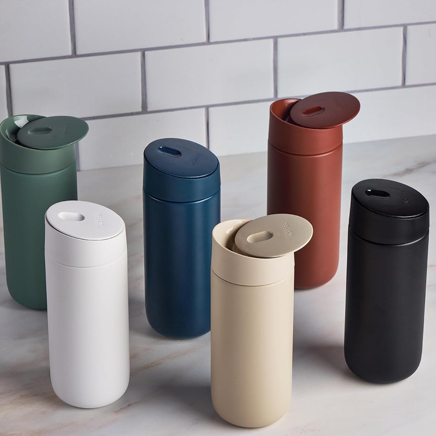 imageFellow 12 oz Carter Slide Travel Coffee Mug with SlideLock lid Leak Proof ToGo Coffee Tumbler with Ceramic Interior and VacuumInsulated Stainless Steel Coffee Cups Matte BlackMatte White