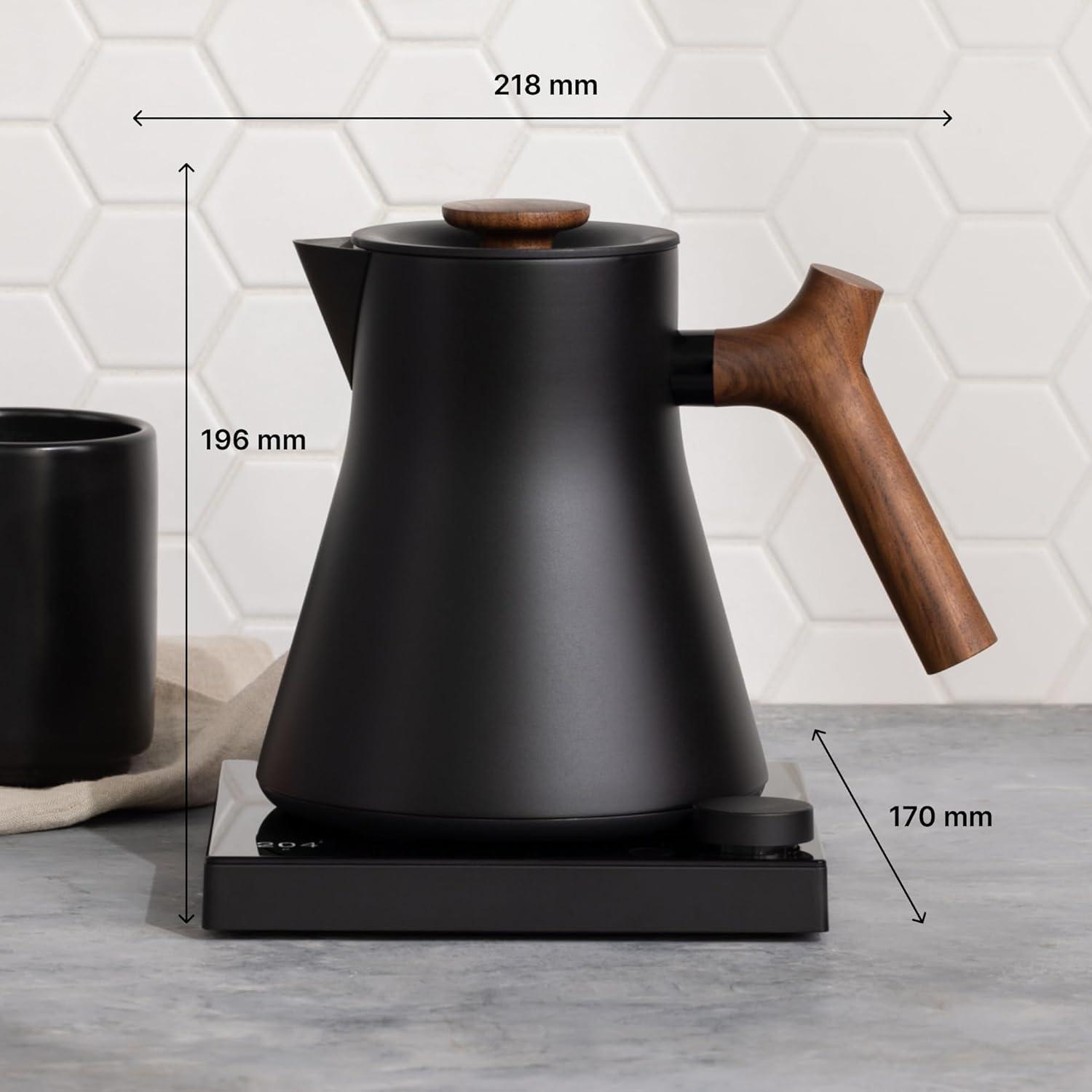 imageFellow Corvo EKG Electric Tea Kettle Electric Pour Over Coffee and Tea Pot Quick Heating Electric Kettles for Boiling Water Temperature Control and BuiltIn Brew TimerMatte Black09 LiterMatte Black with Walnut Handle
