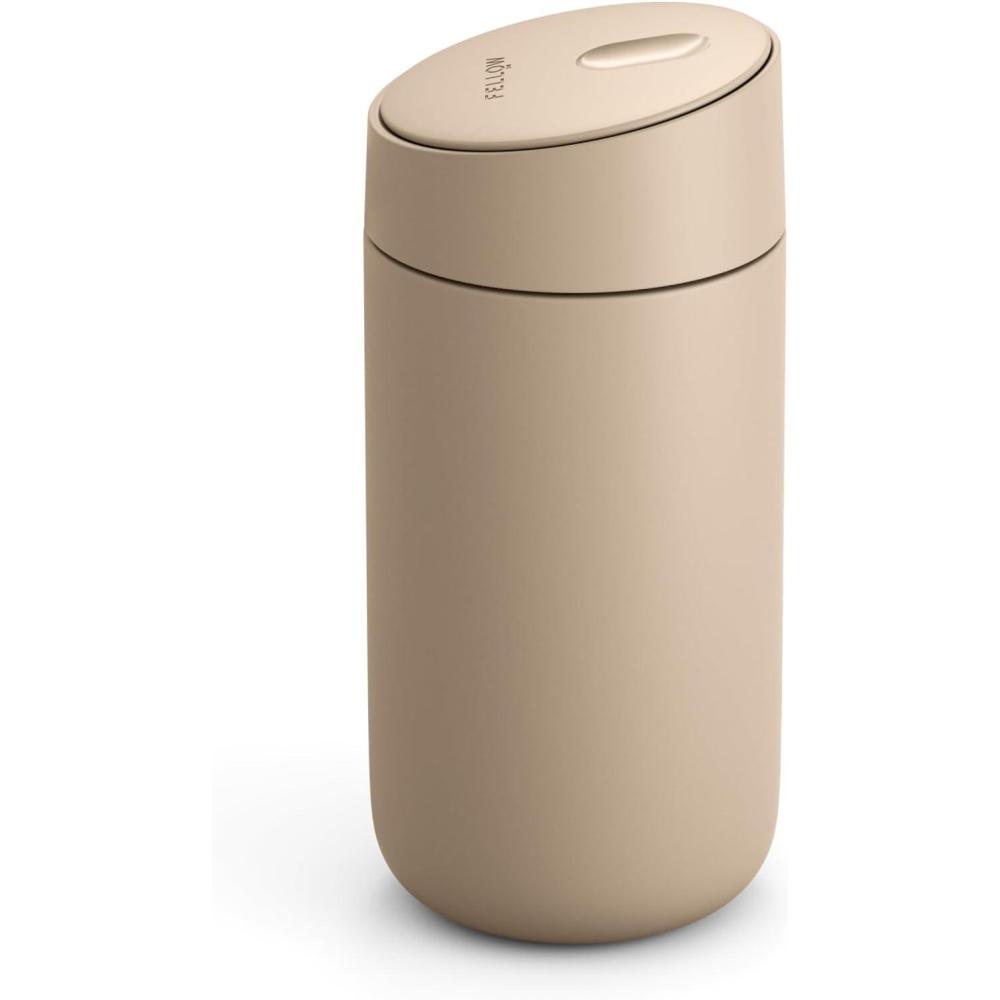 imageFellow 12 oz Carter Slide Travel Coffee Mug with SlideLock lid Leak Proof ToGo Coffee Tumbler with Ceramic Interior and VacuumInsulated Stainless Steel Coffee Cups Matte BlackSand Dune