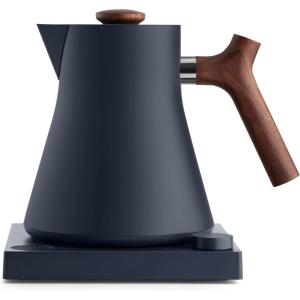 Fellow Corvo EKG Electric Tea Kettle – Electric Pour Over Coffee and Tea Pot – Quick Heating Electric Kettles for Boiling Water – Temperature Control and Built-In Brew Timer-Matte Black-0.9 Liter(Stone Blue with Walnut Handle + Lid Pull)