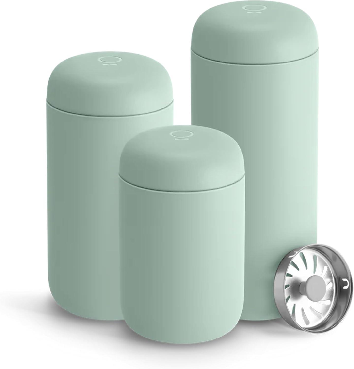 imageFellow 8 oz Carter Move Travel Mug VacuumInsulated Stainless Steel Travel Coffee Mug Coffee Tumbler with Ceramic Interior and Splash Guard Matte GreyMint Chip