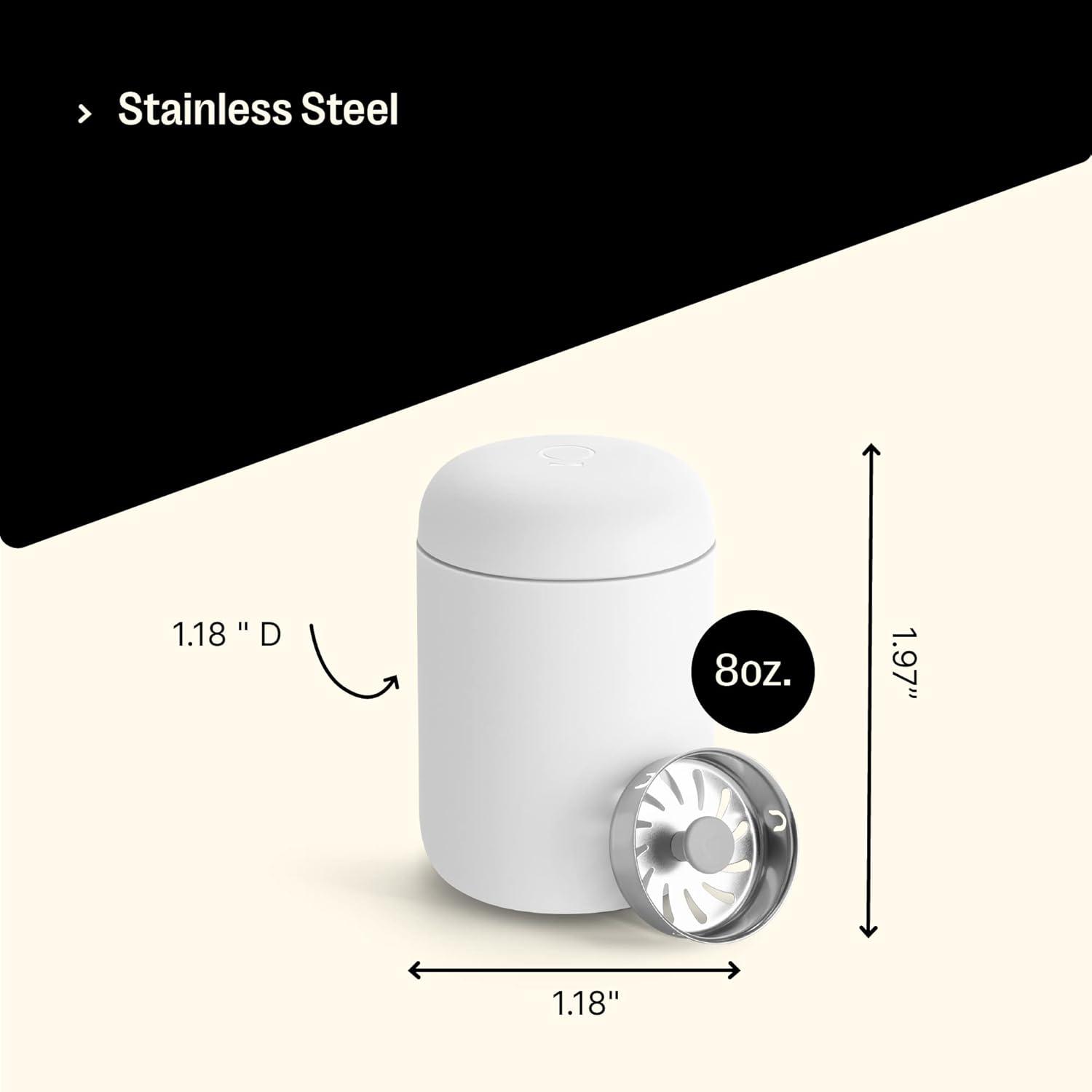 imageFellow 8 oz Carter Move Travel Mug VacuumInsulated Stainless Steel Travel Coffee Mug Coffee Tumbler with Ceramic Interior and Splash Guard Matte GreyMatte White