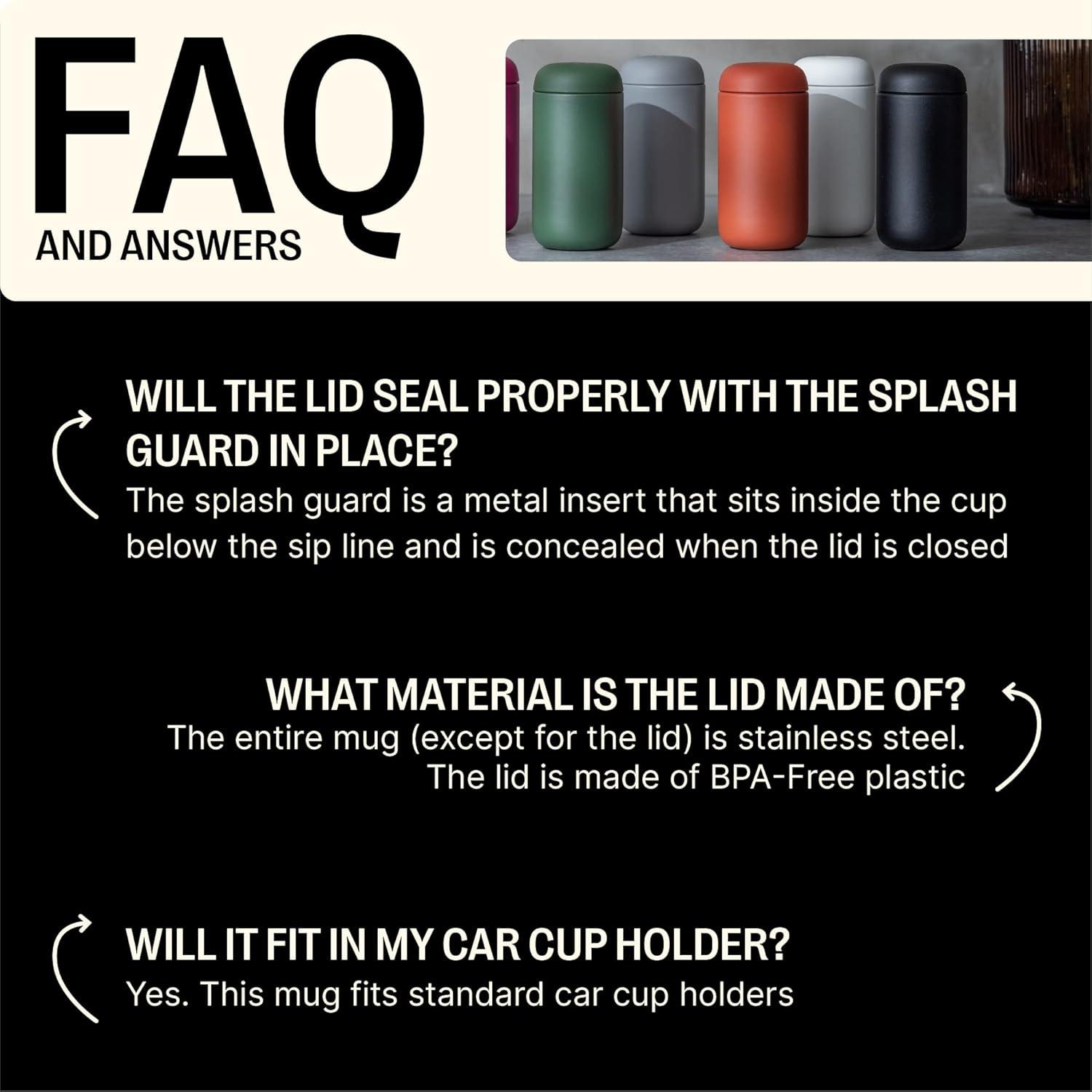 imageFellow 8 oz Carter Move Travel Mug VacuumInsulated Stainless Steel Travel Coffee Mug Coffee Tumbler with Ceramic Interior and Splash Guard Matte GreyMatte Grey