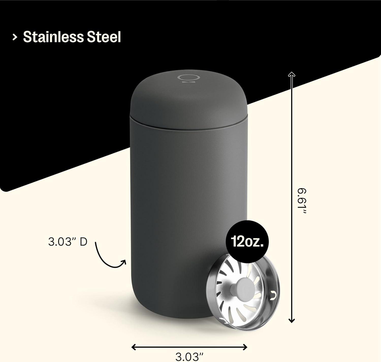 imageFellow 8 oz Carter Move Travel Mug VacuumInsulated Stainless Steel Travel Coffee Mug Coffee Tumbler with Ceramic Interior and Splash Guard Matte GreySlate Gray