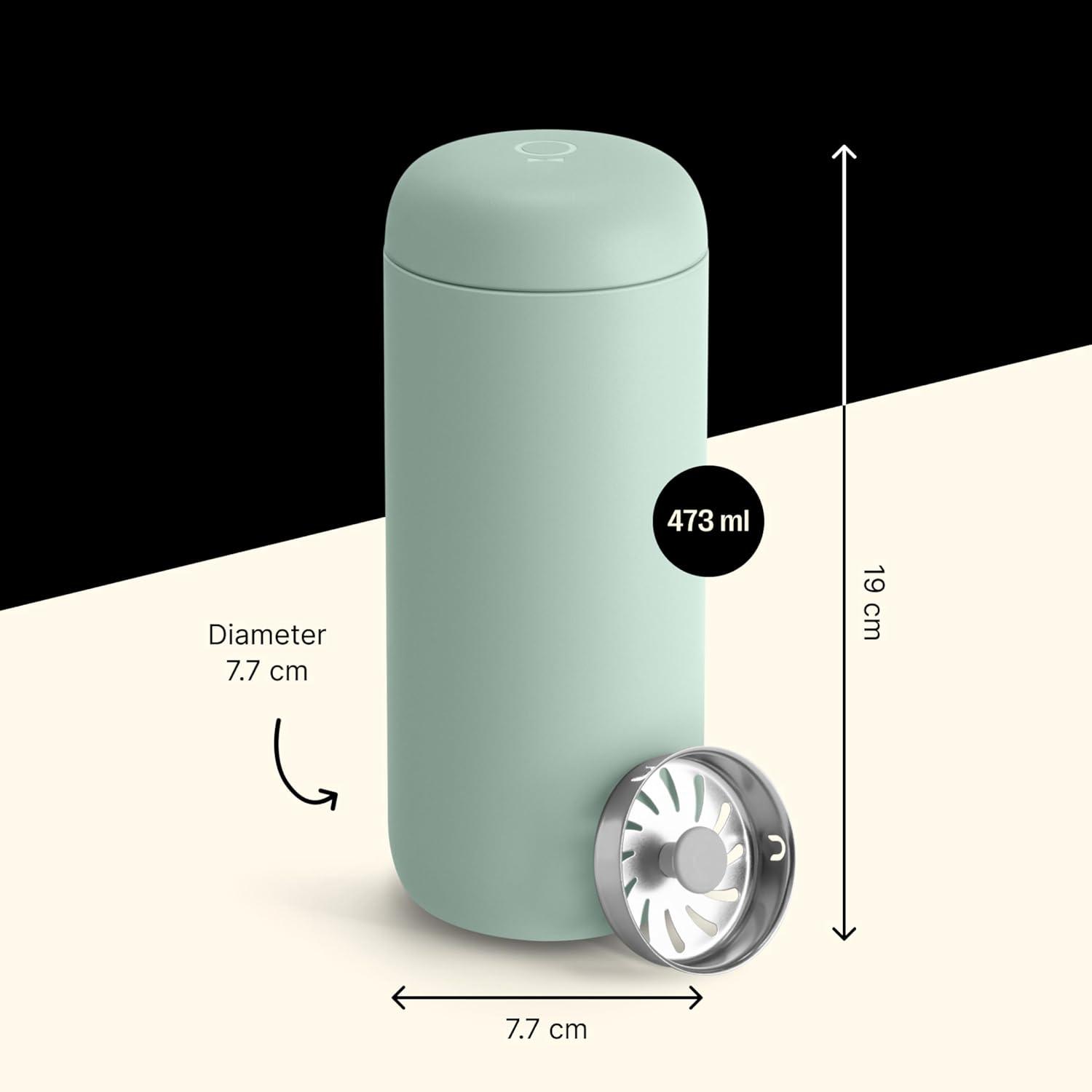 imageFellow 8 oz Carter Move Travel Mug VacuumInsulated Stainless Steel Travel Coffee Mug Coffee Tumbler with Ceramic Interior and Splash Guard Matte GreyMint Chip