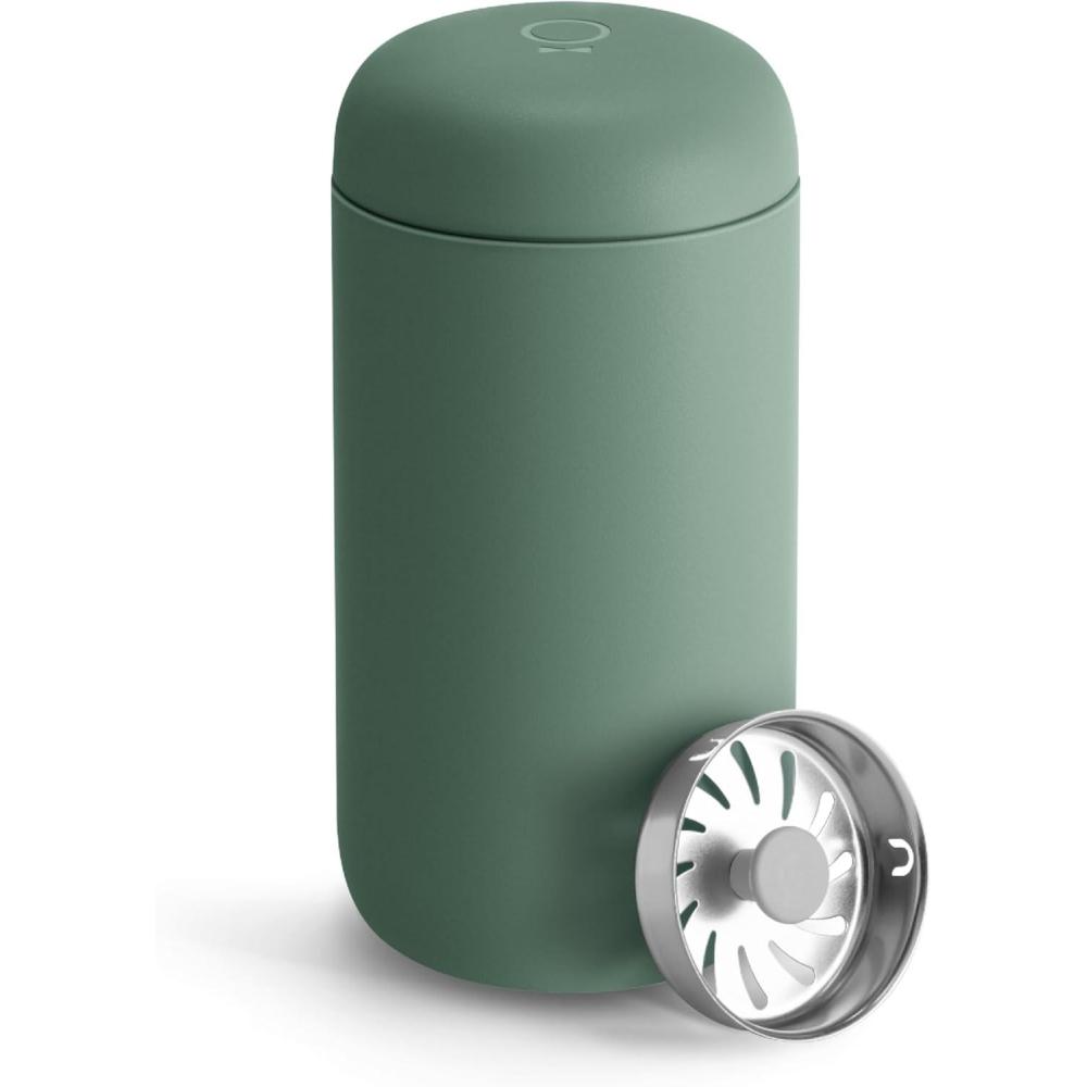 imageFellow 8 oz Carter Move Travel Mug VacuumInsulated Stainless Steel Travel Coffee Mug Coffee Tumbler with Ceramic Interior and Splash Guard Matte GreySmoke Green