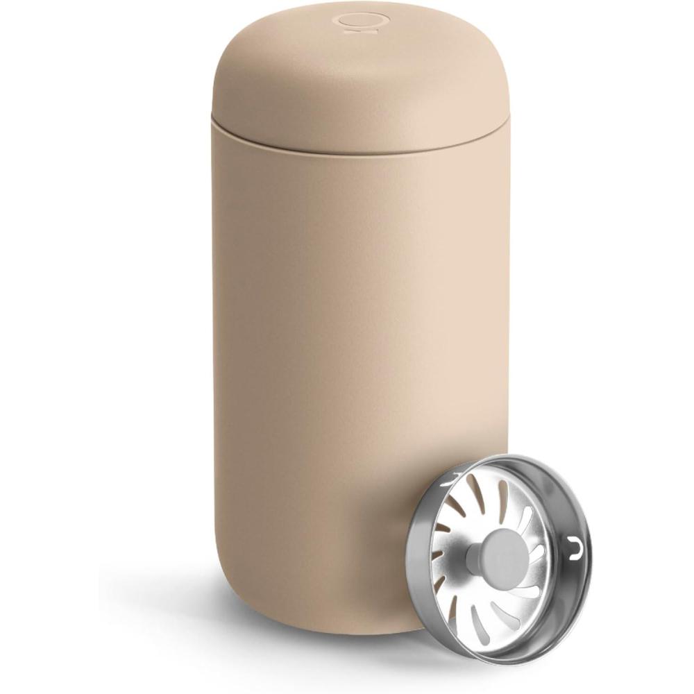 imageFellow 8 oz Carter Move Travel Mug VacuumInsulated Stainless Steel Travel Coffee Mug Coffee Tumbler with Ceramic Interior and Splash Guard Matte GreySand Dune