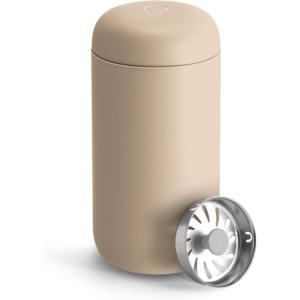 Fellow 8 oz Carter Move Travel Mug – Vacuum-Insulated Stainless Steel Travel Coffee Mug – Coffee Tumbler with Ceramic Interior and Splash Guard – Matte Grey(Sand Dune)