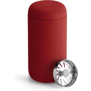 Fellow 8 oz Carter Move Travel Mug – Vacuum-Insulated Stainless Steel Travel Coffee Mug – Coffee Tumbler with Ceramic Interior and Splash Guard – Matte Grey(Red)