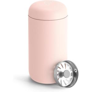 Fellow 8 oz Carter Move Travel Mug – Vacuum-Insulated Stainless Steel Travel Coffee Mug – Coffee Tumbler with Ceramic Interior and Splash Guard – Matte Grey(Warm Pink)