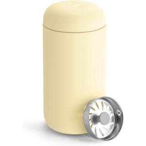 Fellow 8 oz Carter Move Travel Mug – Vacuum-Insulated Stainless Steel Travel Coffee Mug – Coffee Tumbler with Ceramic Interior and Splash Guard – Matte Grey(Buttered Popcorn)