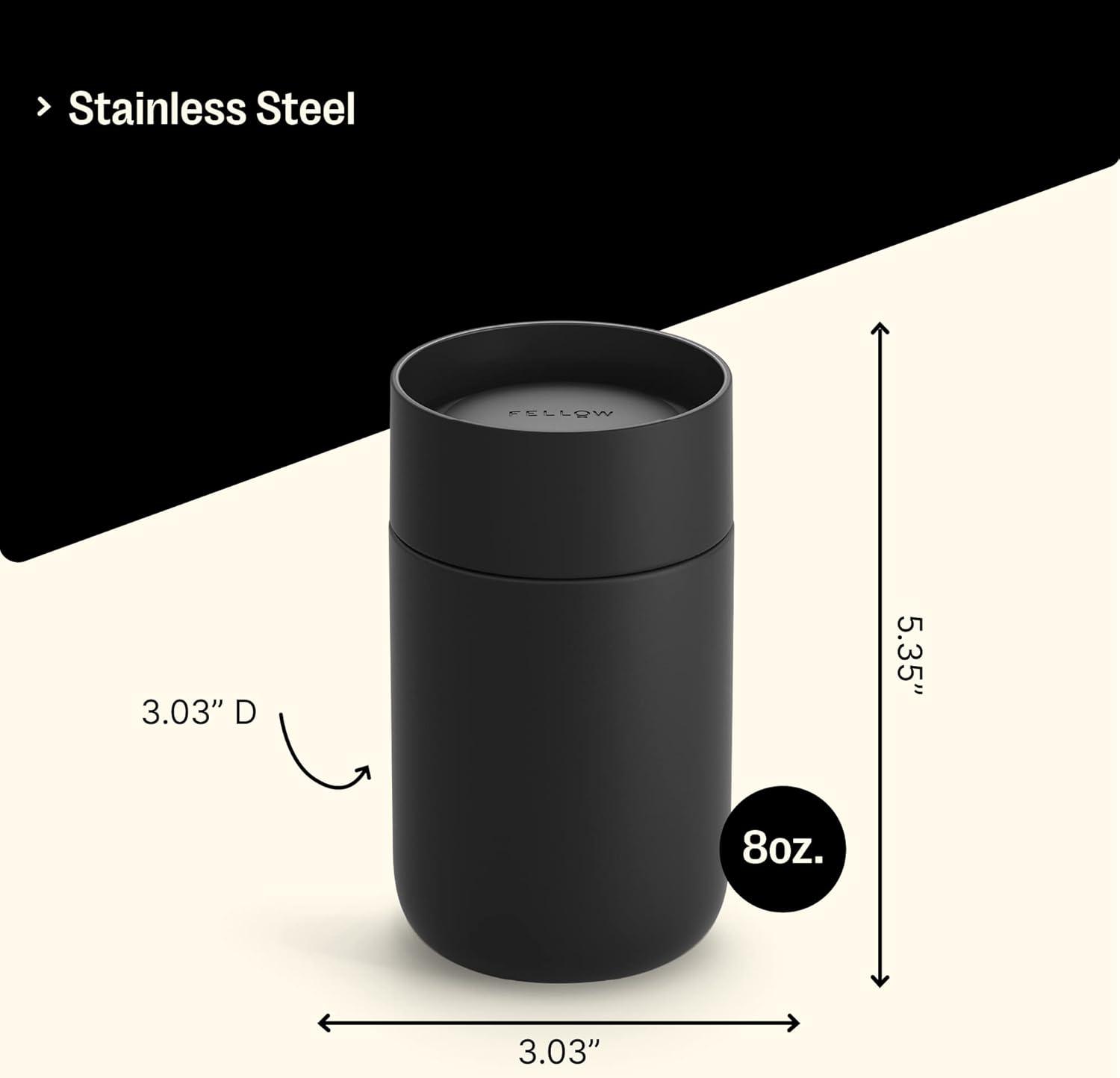 imageFellow Carter Move Mug with 360 Sip Lid  Open Top Coffee ToGo Tumbler with Ceramic Interior VacuumInsulated Stainless Steel Matte Black 8 oz CupMatte Black