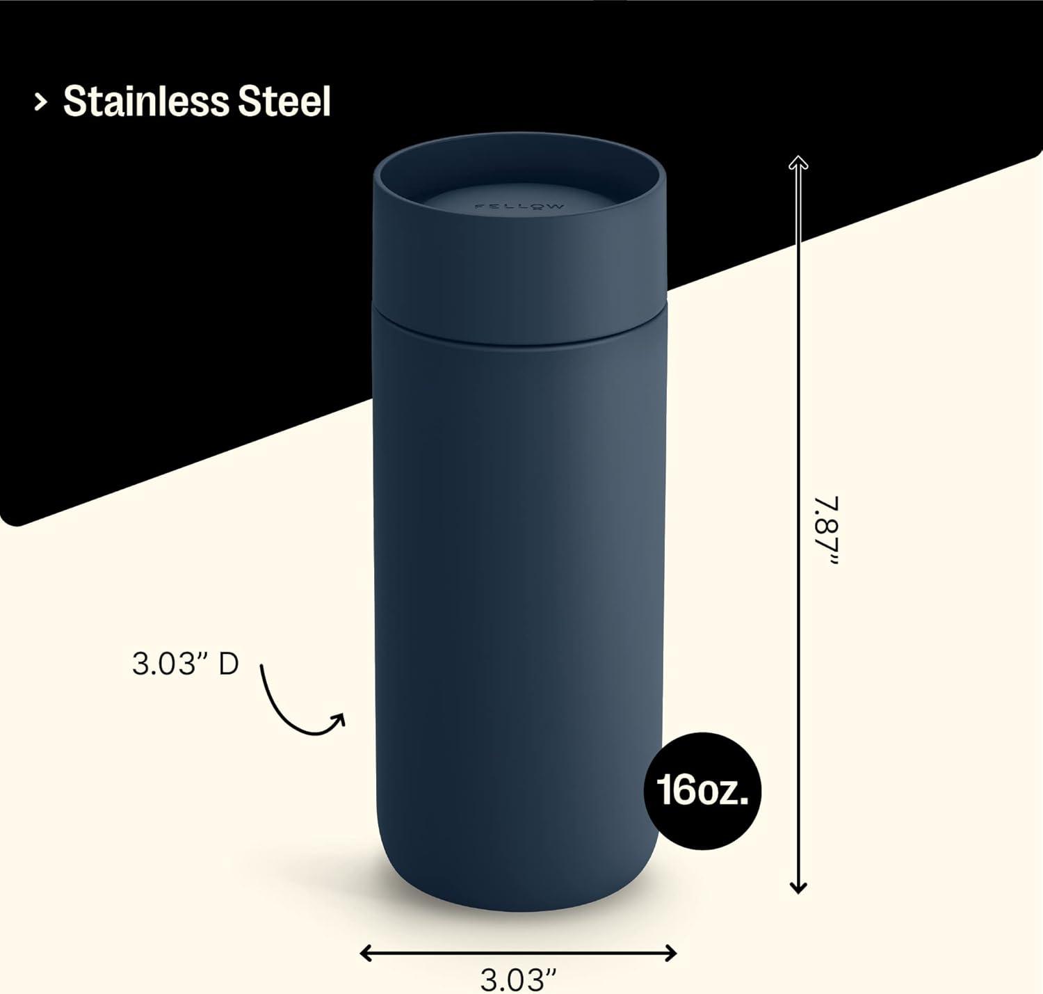 imageFellow Carter Move Mug with 360 Sip Lid  Open Top Coffee ToGo Tumbler with Ceramic Interior VacuumInsulated Stainless Steel Matte Black 8 oz CupStone Blue