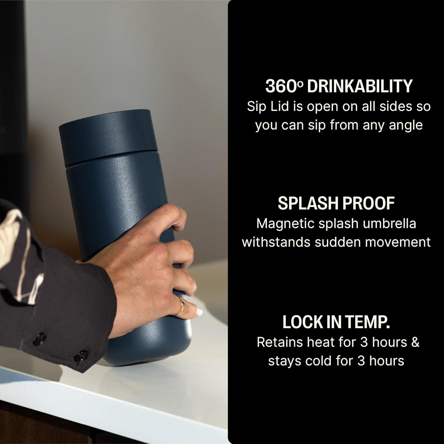 imageFellow Carter Move Mug with 360 Sip Lid  Open Top Coffee ToGo Tumbler with Ceramic Interior VacuumInsulated Stainless Steel Matte Black 8 oz CupStone Blue