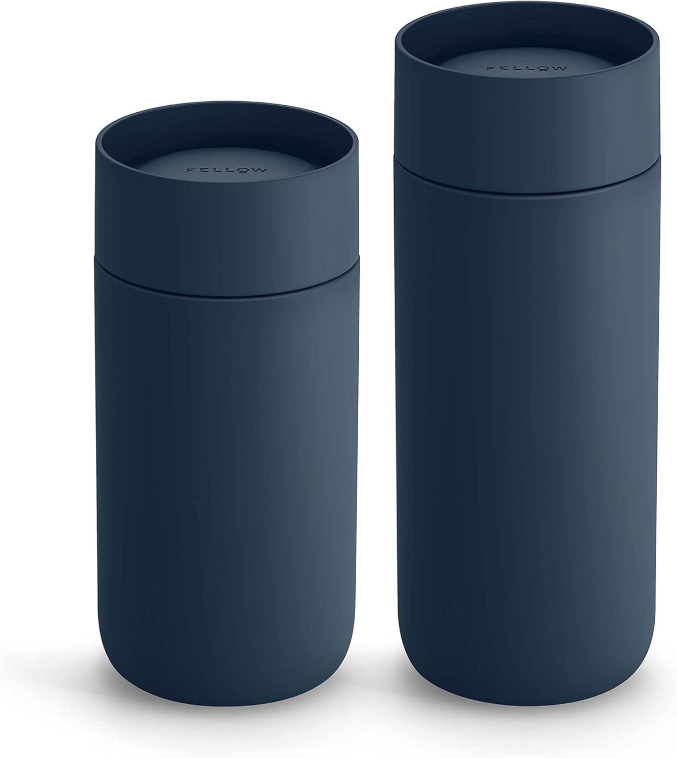 imageFellow Carter Move Mug with 360 Sip Lid  Open Top Coffee ToGo Tumbler with Ceramic Interior VacuumInsulated Stainless Steel Matte Black 8 oz CupStone Blue