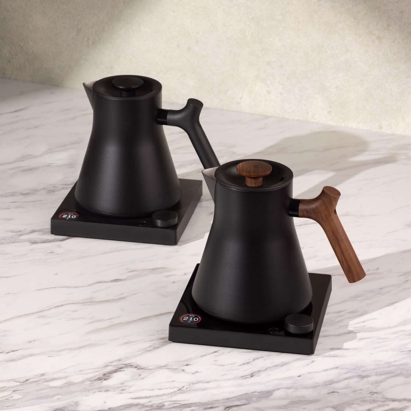 imageFellow Corvo EKG Electric Tea Kettle Electric Pour Over Coffee and Tea PotQuick Heating Electric KettlesTemperature Control ampamp BuiltIn Brew TimerMatte Black with Walnut Handle09 LiterMatte Black