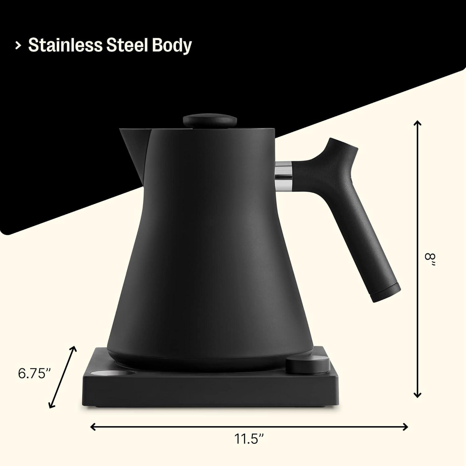 imageFellow Corvo EKG Electric Tea Kettle Electric Pour Over Coffee and Tea PotQuick Heating Electric KettlesTemperature Control ampamp BuiltIn Brew TimerMatte Black with Walnut Handle09 LiterMatte Black