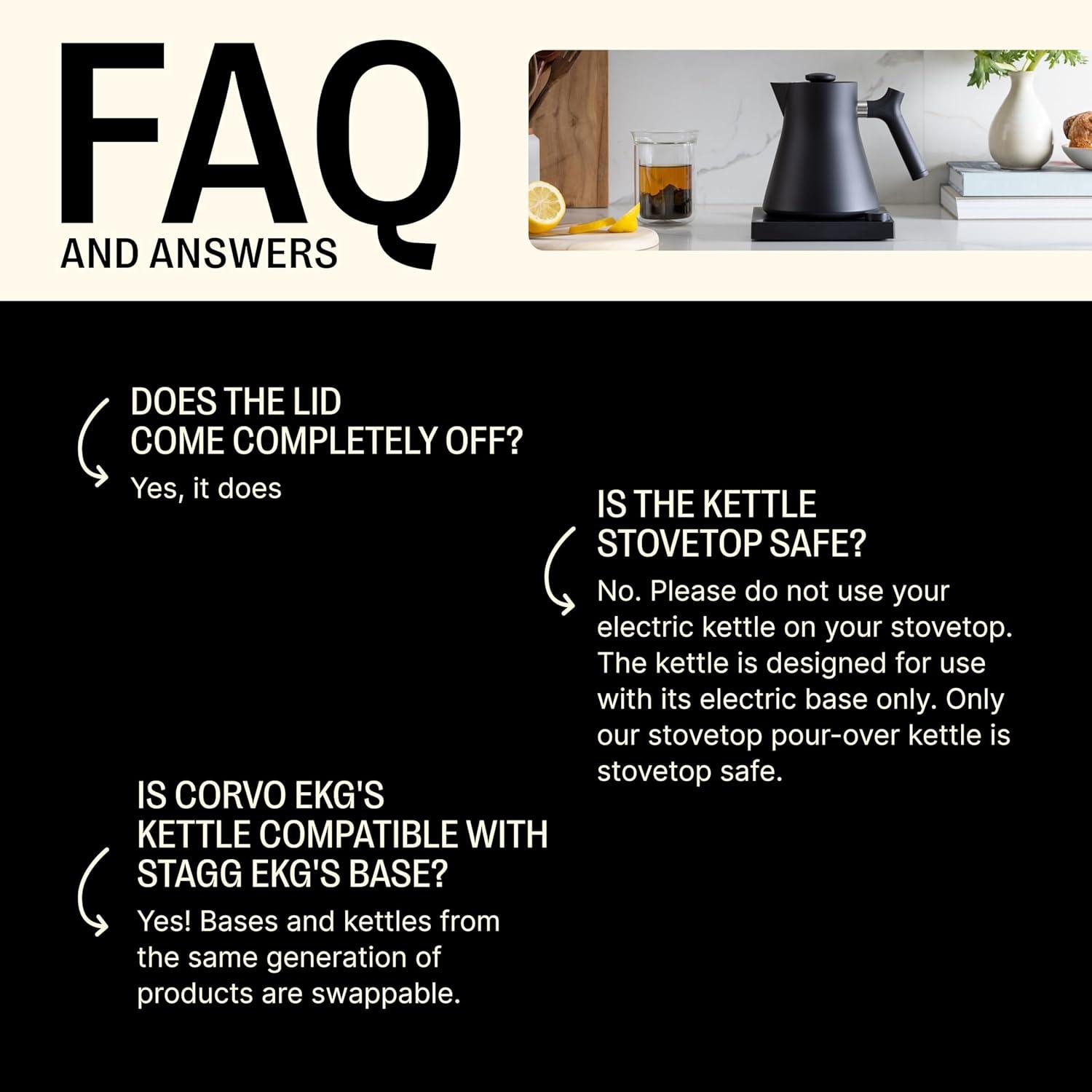 imageFellow Corvo EKG Electric Tea Kettle Electric Pour Over Coffee and Tea PotQuick Heating Electric KettlesTemperature Control ampamp BuiltIn Brew TimerMatte Black with Walnut Handle09 LiterMatte Black