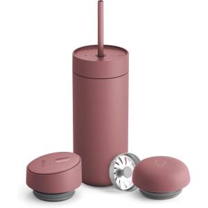 Fellow 16 oz Carter Bundle (3 in 1) Travel Mug with Carry Handle, Move & Cold Lids with Straw – To-Go Coffee Tumbler, Ceramic Interior & Vacuum-Insulated Stainless Steel – Coffee Cups-Matte Black(Desert Rose)