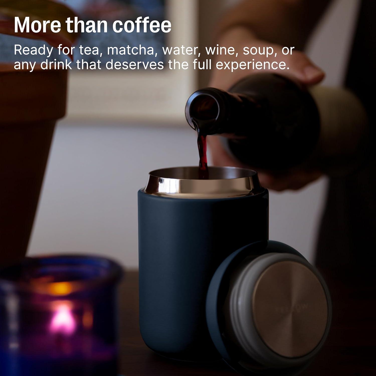 imageFellow 16 oz Carter Wide Travel Mug Wide Mouth VacuumInsulated Stainless Steel Tea and Coffee Tumbler Travel Coffee Mug with Ceramic Interior Slate GreyMatte White