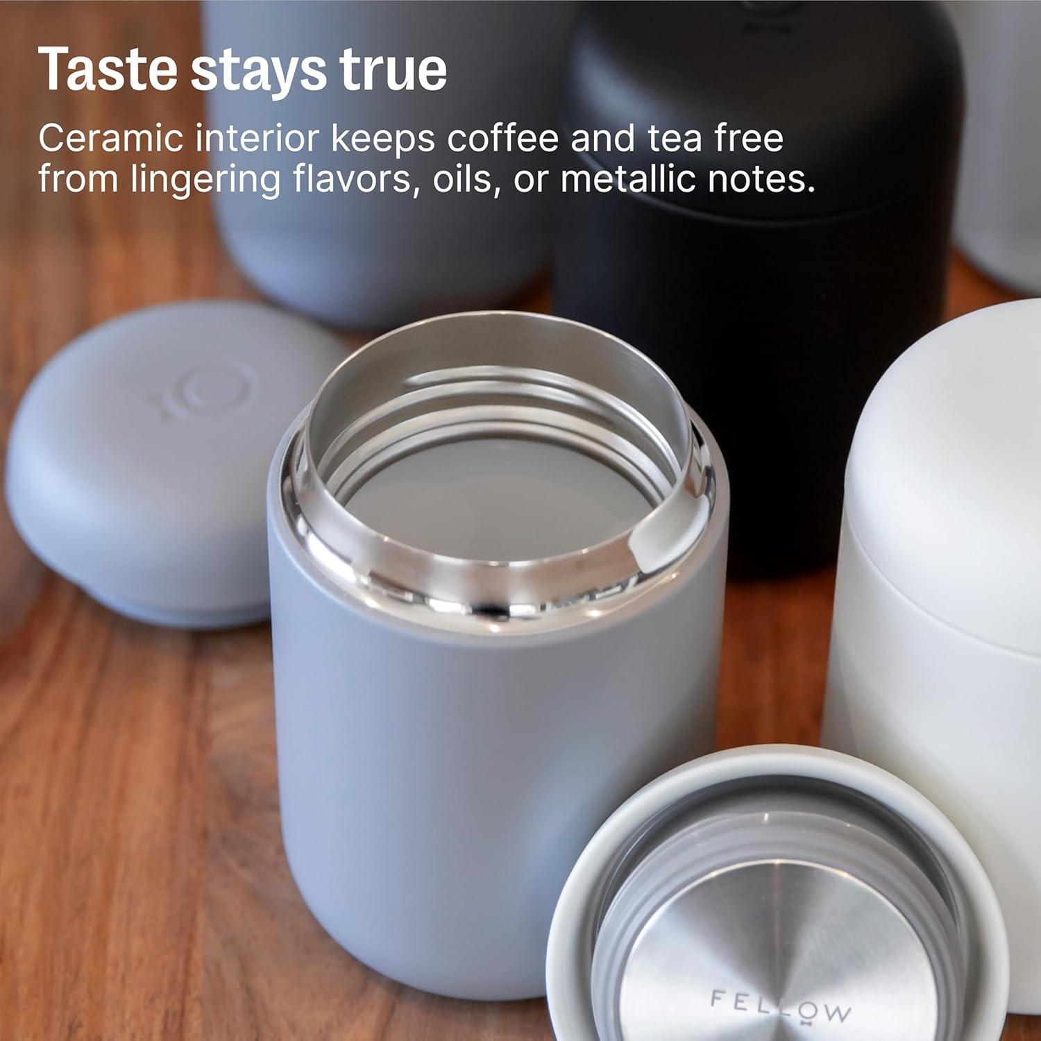 imageFellow 16 oz Carter Wide Travel Mug Wide Mouth VacuumInsulated Stainless Steel Tea and Coffee Tumbler Travel Coffee Mug with Ceramic Interior Slate GreyMatte White