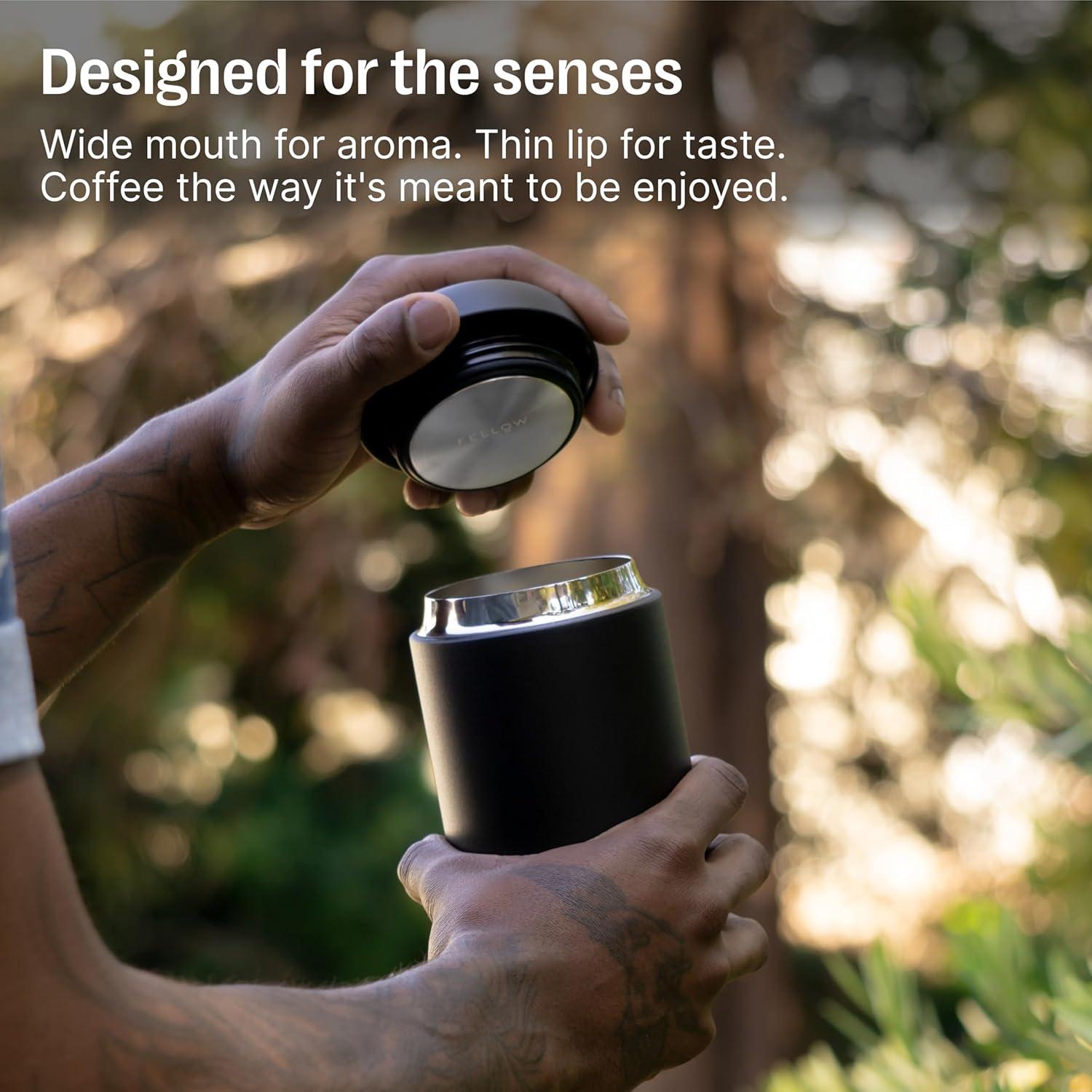 imageFellow 16 oz Carter Wide Travel Mug Wide Mouth VacuumInsulated Stainless Steel Tea and Coffee Tumbler Travel Coffee Mug with Ceramic Interior Slate GreyMatte White