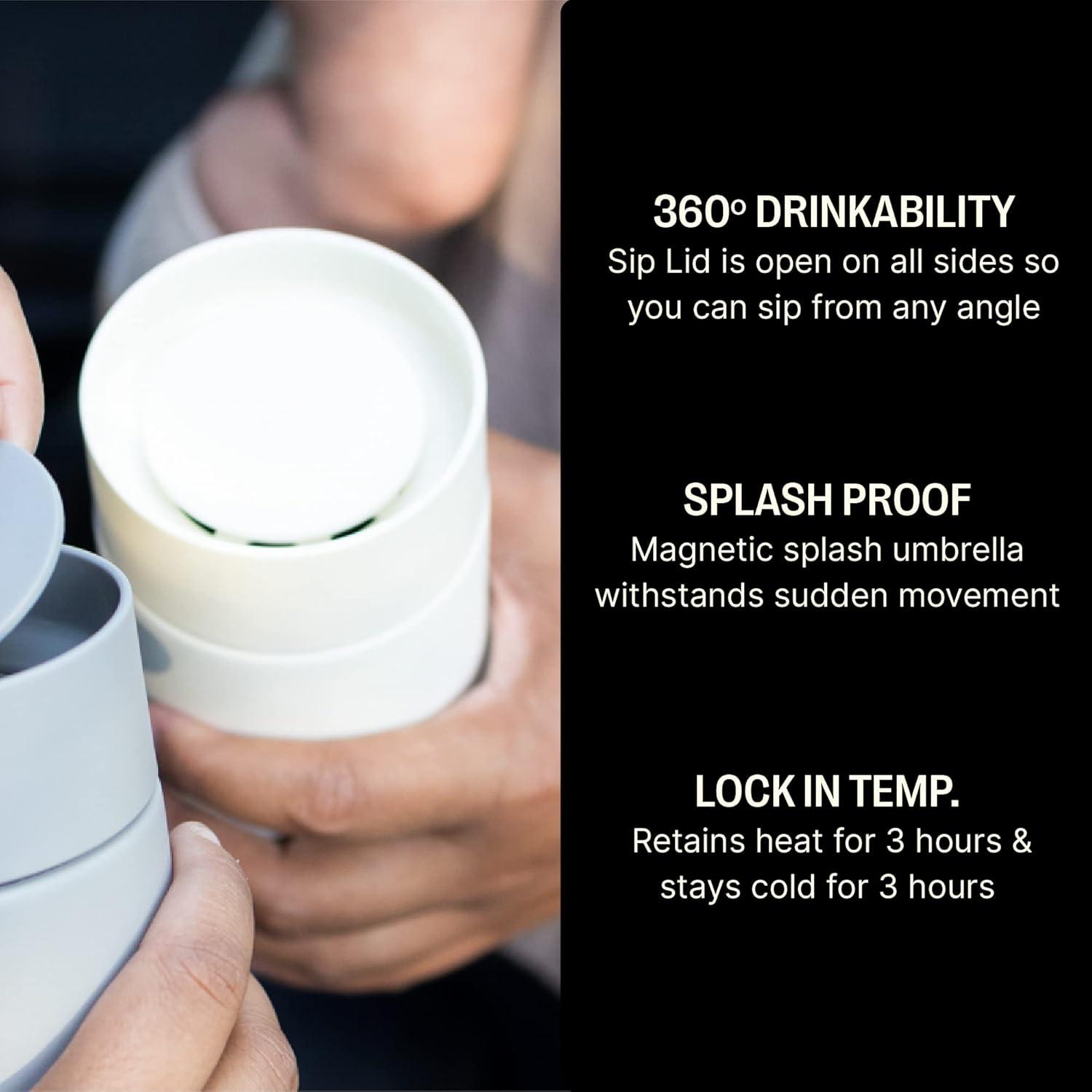 imageFellow Carter Move Mug with 360 Sip Lid Open Top Coffee ToGo Tumbler with Ceramic Interior VacuumInsulated Stainless Steel Matte White 12 oz Cup