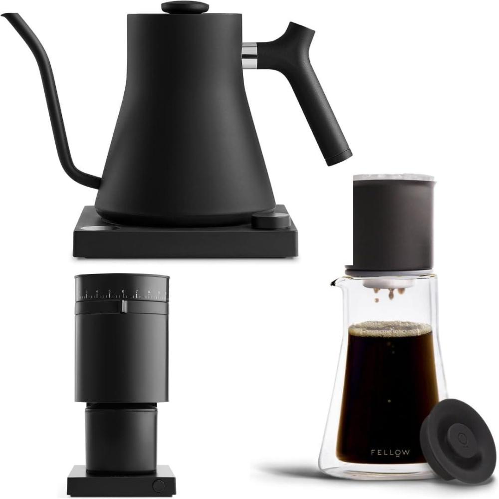imageFellow Matte Black Coffee Lovers Ultimate Bundle Stagg EKG Electric Gooseneck Kettle Stagg XF PourOver Coffee Maker Set Opus Conical Burr Coffee Grinder