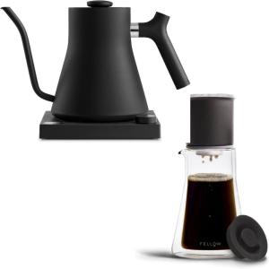 Fellow Matte Black Pour-Over Coffee Enthusiast Bundle Stagg EKG Electric Gooseneck Kettle + Stagg [XF] Pour-Over Coffee Maker Set