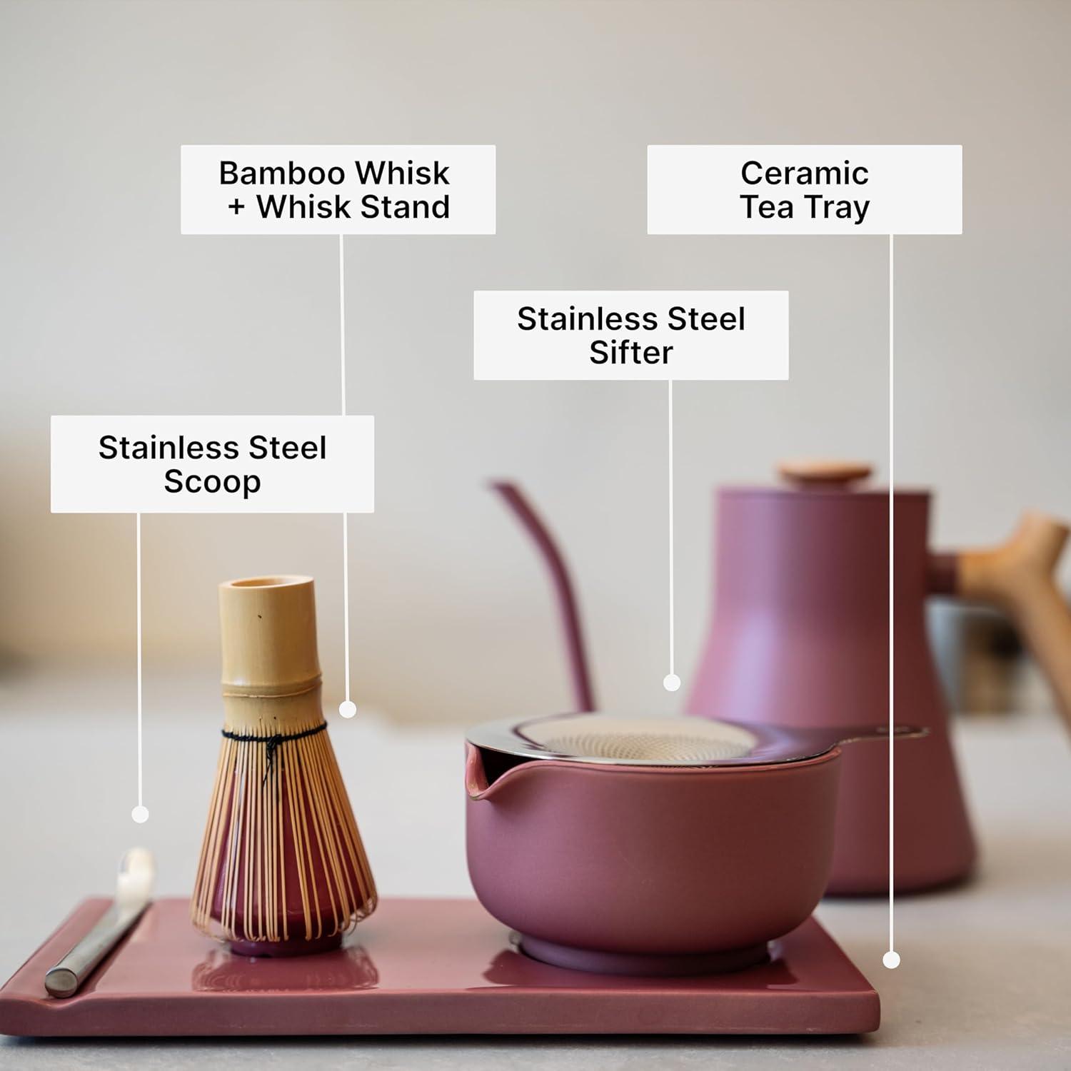 image:imageFellow Matcha Set Complete Matcha Tea Kit with Ceramic Bowl Bamboo Whisk amp Stand Stainless Steel Spoon Sifter amp Tea Tray Matte White SetMatte Black
