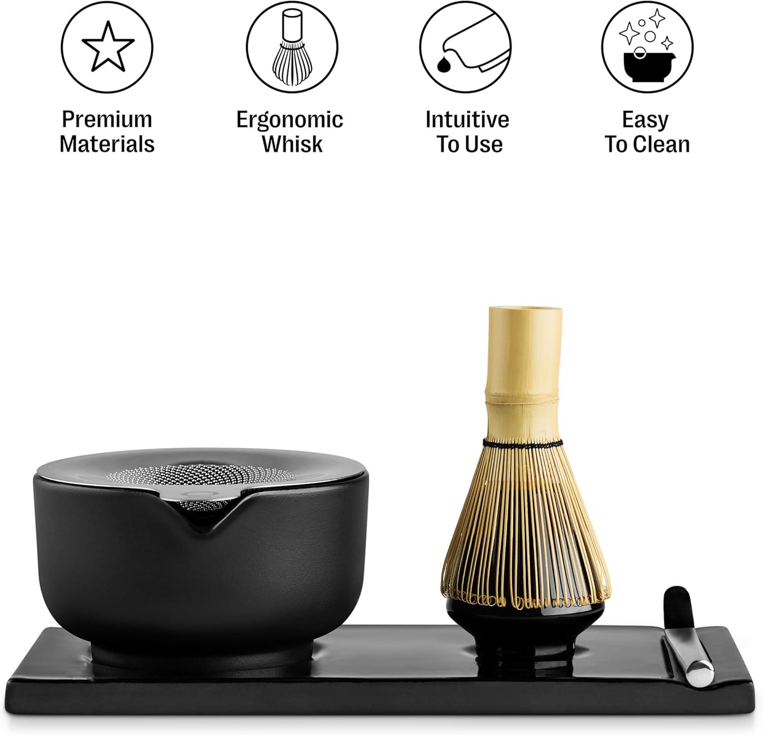 image:imageFellow Matcha Set Complete Matcha Tea Kit with Ceramic Bowl Bamboo Whisk amp Stand Stainless Steel Spoon Sifter amp Tea Tray Matte White SetMatte Black