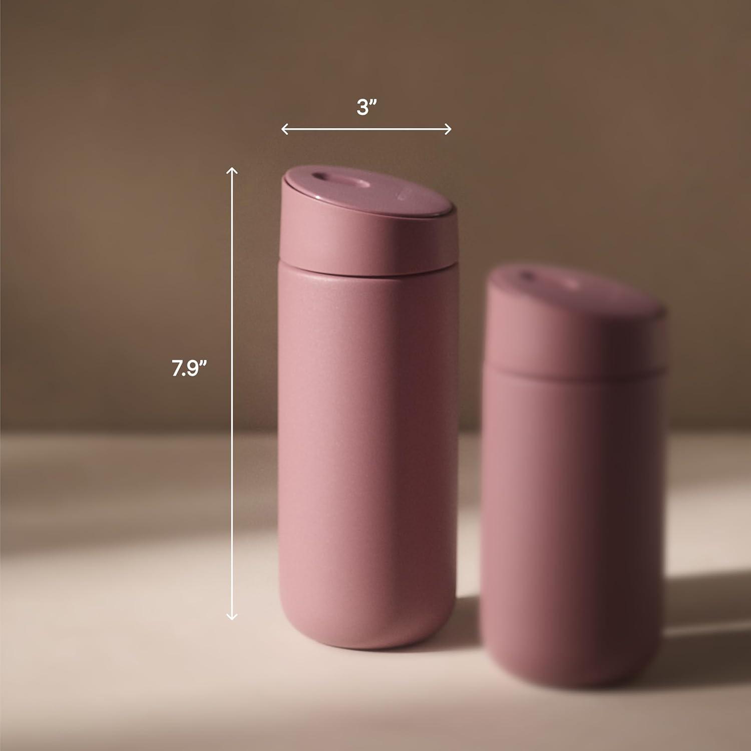 image:imageFellow 16 oz Carter Slide Travel Mug OneHanded Slide Lid Vacuum Insulated Stainless Steel Tumbler with Ceramic Interior for Hot and Cold Drinks LeakProof and Dishwasher Safe Matte WhiteDesert Rose
