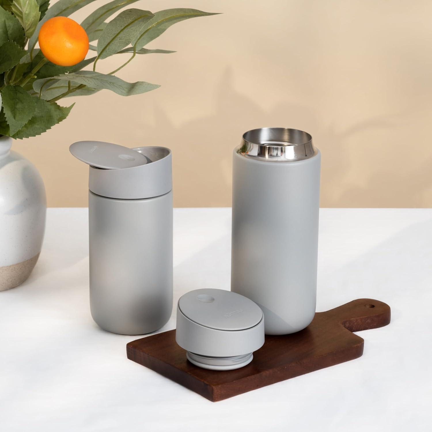 image:imageFellow 16 oz Carter Slide Travel Mug OneHanded Slide Lid Vacuum Insulated Stainless Steel Tumbler with Ceramic Interior for Hot and Cold Drinks LeakProof and Dishwasher Safe Matte WhiteMatte Grey