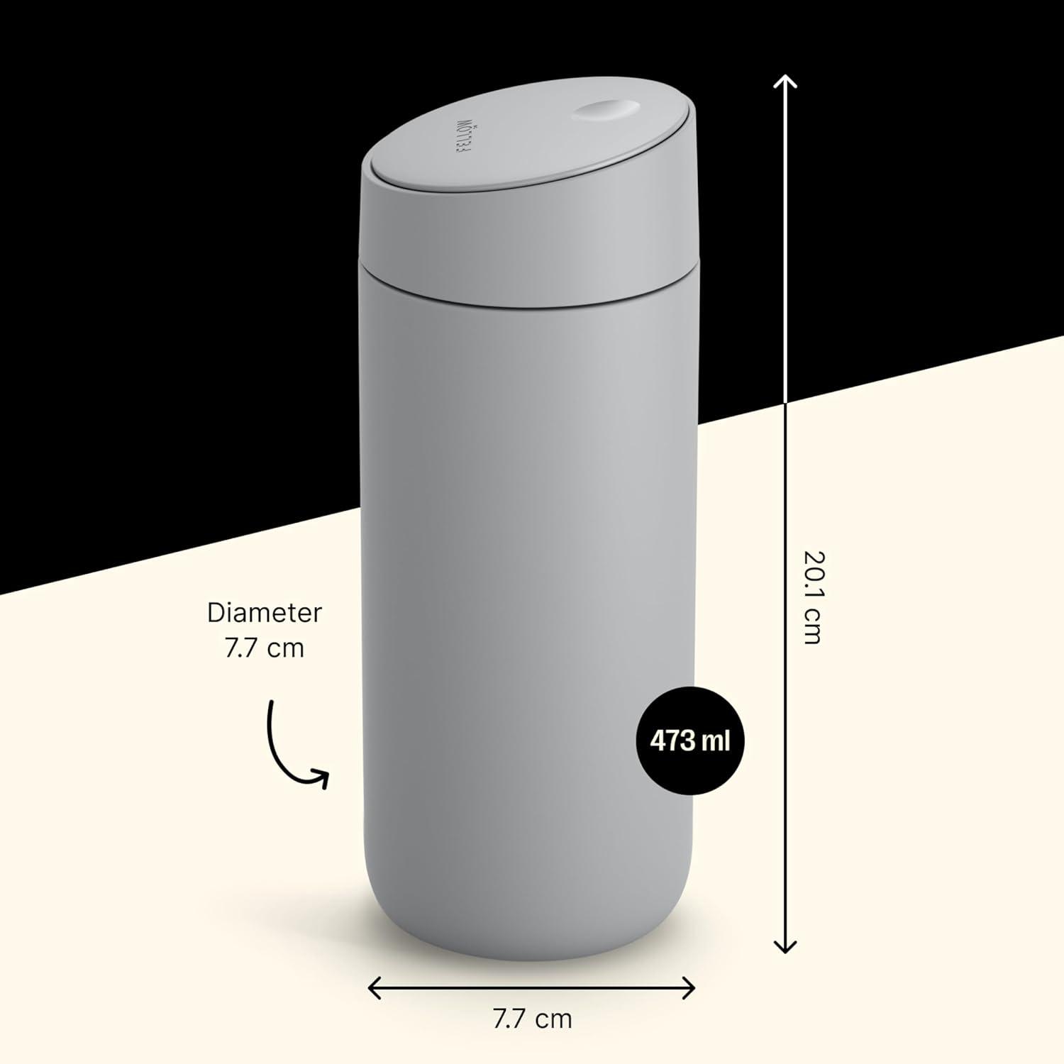 image:imageFellow 16 oz Carter Slide Travel Mug OneHanded Slide Lid Vacuum Insulated Stainless Steel Tumbler with Ceramic Interior for Hot and Cold Drinks LeakProof and Dishwasher Safe Matte WhiteMatte Grey