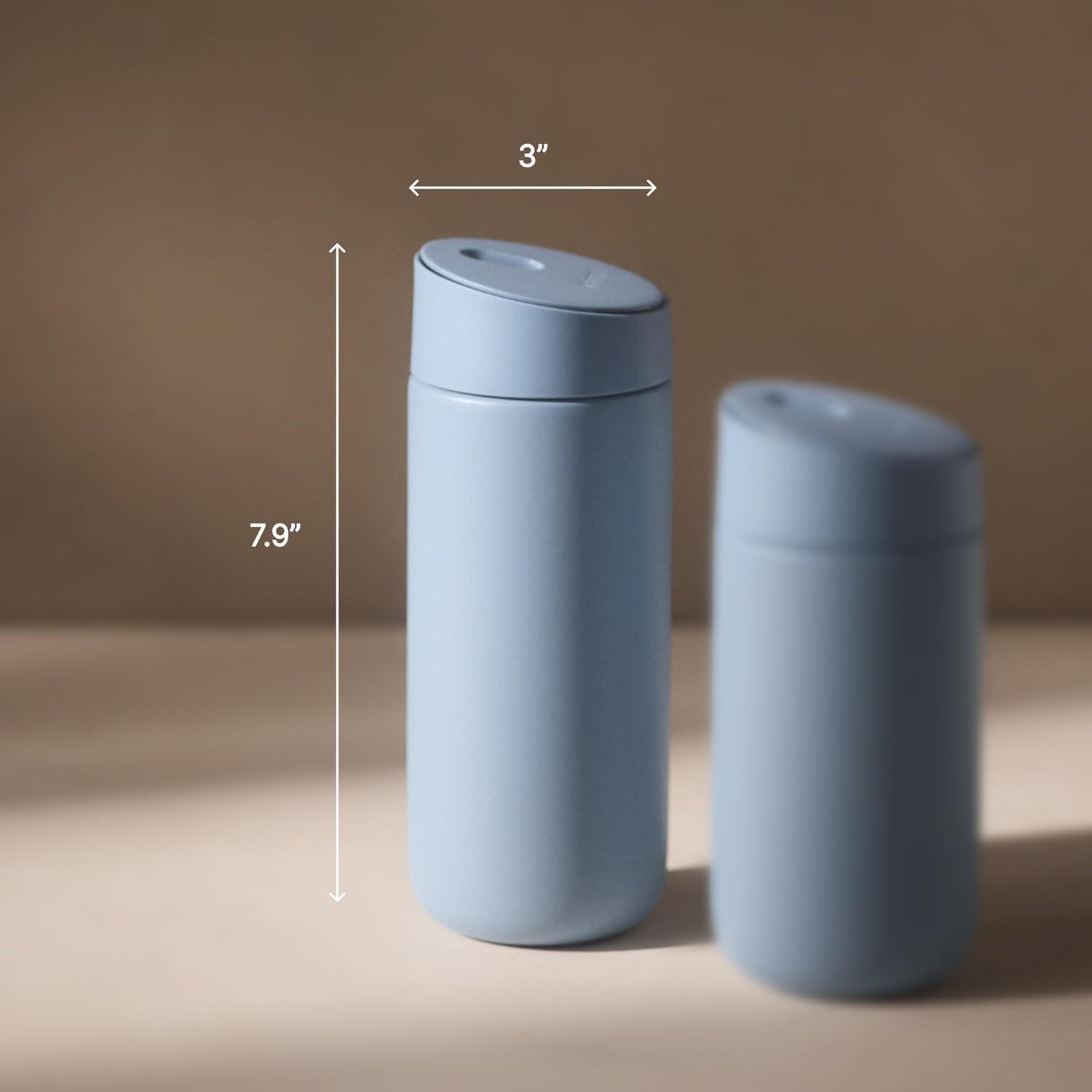 image:imageFellow 16 oz Carter Slide Travel Mug OneHanded Slide Lid Vacuum Insulated Stainless Steel Tumbler with Ceramic Interior for Hot and Cold Drinks LeakProof and Dishwasher Safe Matte WhiteHazy Blue