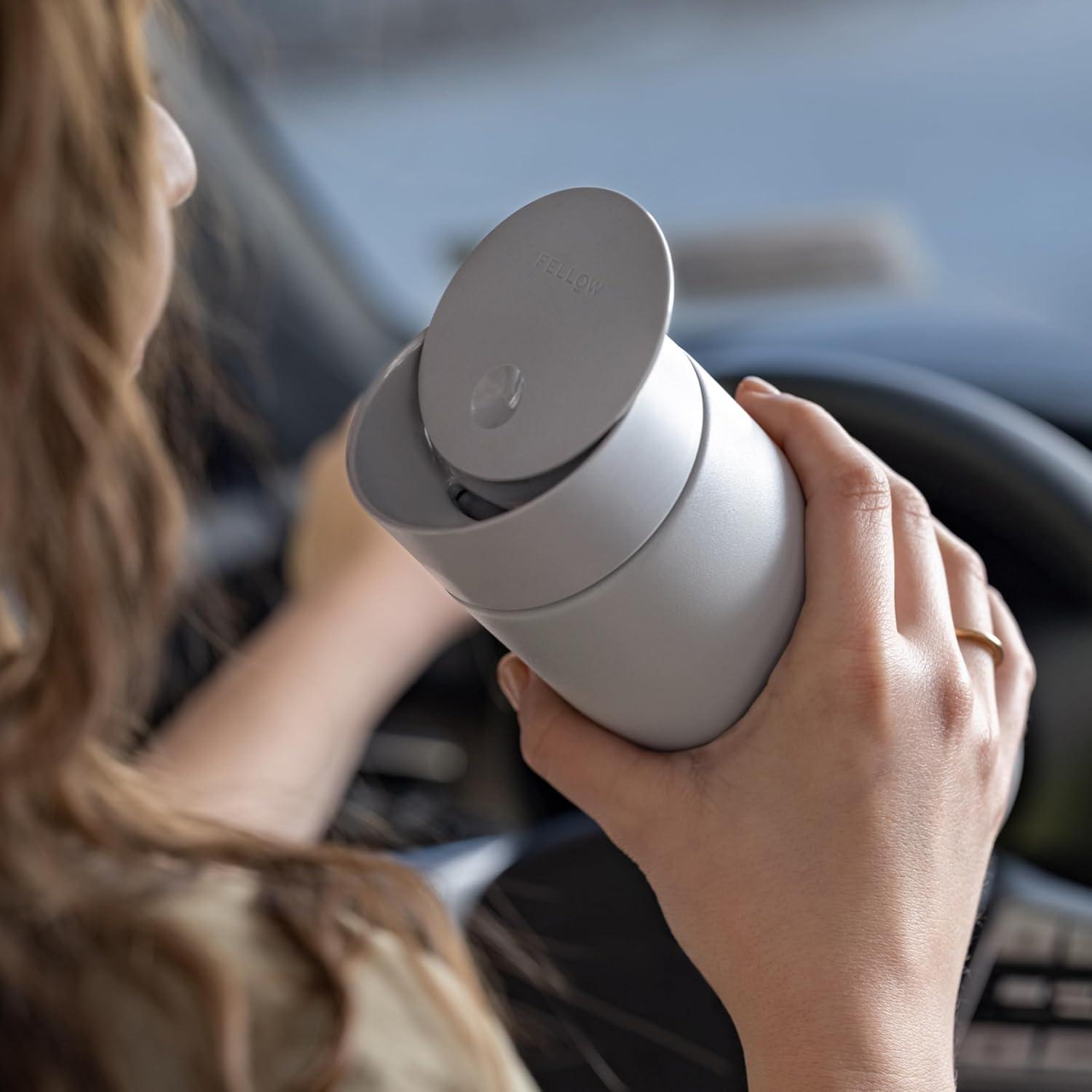 image:imageFellow 16 oz Carter Slide Travel Mug OneHanded Slide Lid Vacuum Insulated Stainless Steel Tumbler with Ceramic Interior for Hot and Cold Drinks LeakProof and Dishwasher Safe Matte WhiteMatte Grey