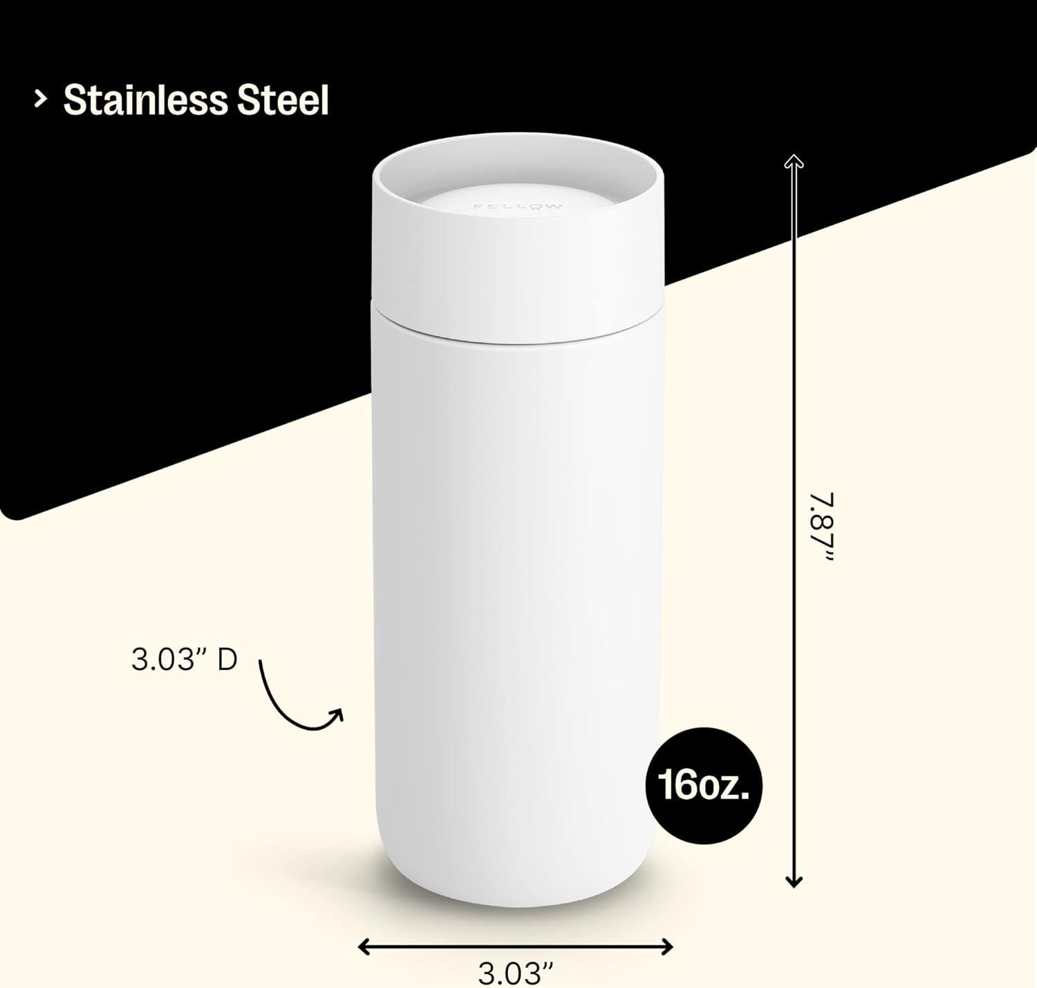 image:imageFellow Carter Move Mug with 360 Sip Lid Open Top Coffee ToGo Tumbler with Ceramic Interior VacuumInsulated Stainless Steel Matte White 16 oz Cup