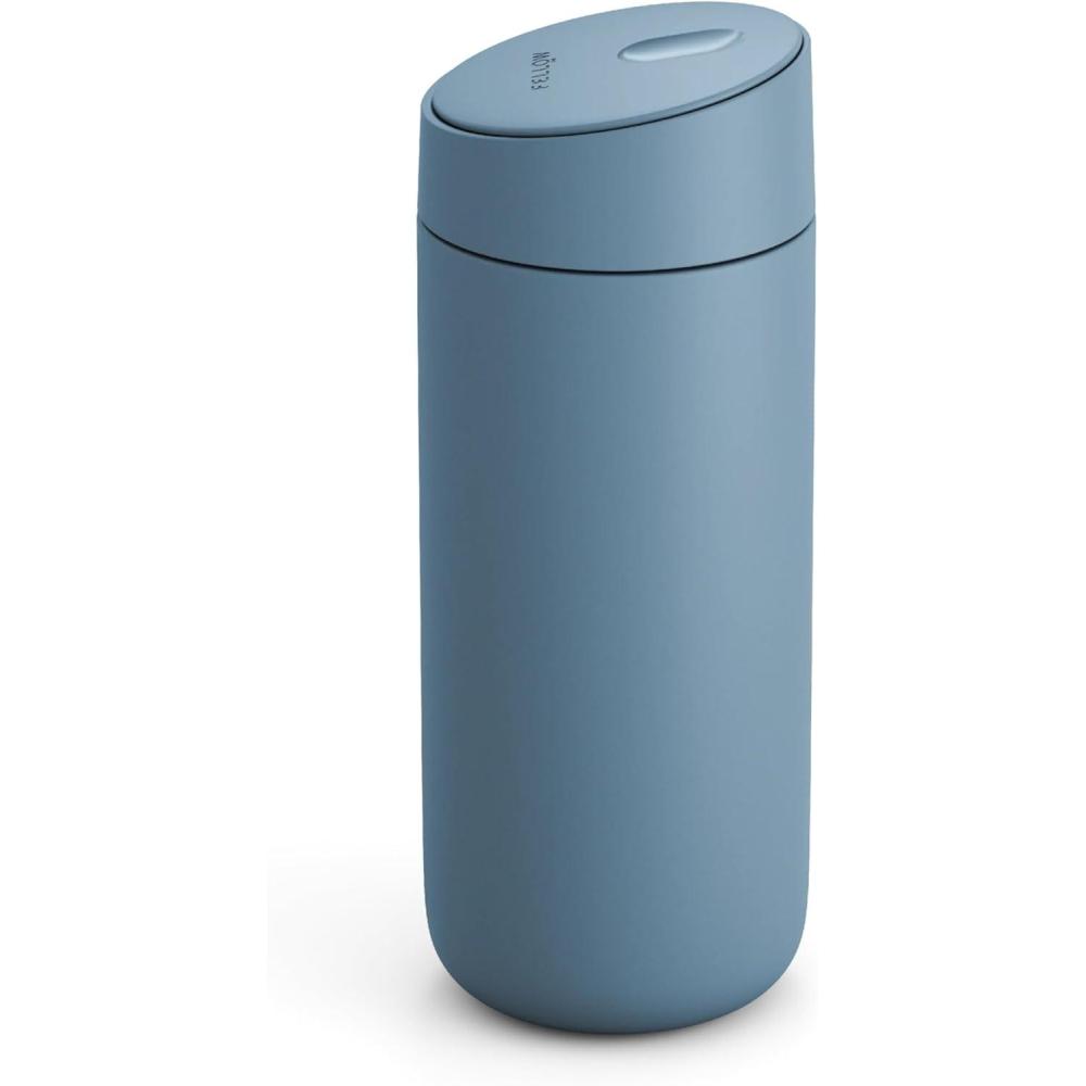 image:imageFellow 16 oz Carter Slide Travel Mug OneHanded Slide Lid Vacuum Insulated Stainless Steel Tumbler with Ceramic Interior for Hot and Cold Drinks LeakProof and Dishwasher Safe Matte WhiteHazy Blue